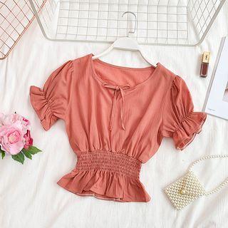 Lace-up Chiffon Short-sleeve Blouse