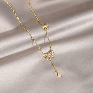Bow Rhinestone Pendant Alloy Necklace 1 Pc - X842 - Gold - One Size