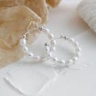 925 Sterling Silver Freshwater Pearl Hoop Earring 1 Pair - Silver - One Size