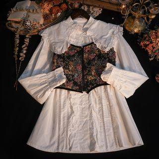 Set: Long-sleeve Dress + Floral Print Vest