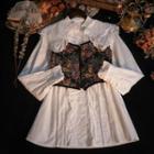 Set: Long-sleeve Dress + Floral Print Vest