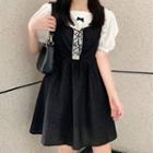 Bow Detail Short-sleeve Blouse / Lace Up Mini Jumper Dress