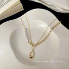 Hoop Pendant Faux Pearl Layered Alloy Necklace 1pc - Gold - One Size