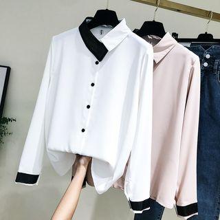 Contrast Neck Chiffon Blouse