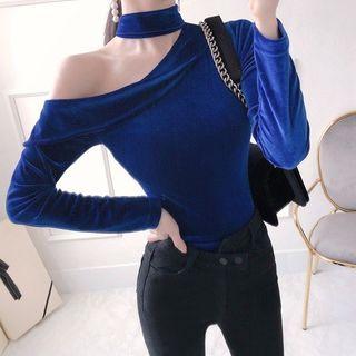 Turtle-neck Cutaway Shoulder Top