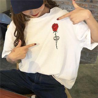 Rose Printed Loose-fit Short-sleeve T-shirt White - One Size