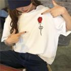 Rose Printed Loose-fit Short-sleeve T-shirt White - One Size