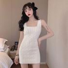 Square-neck Knit Mini Bodycon Tank Dress Off-white - One Size