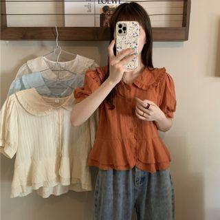 Peter Pan Collar Lantern-sleeve Ruffle Top