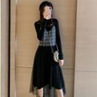 Set: Spaghetti Strap Top + Long-sleeve Overly Knit Dress