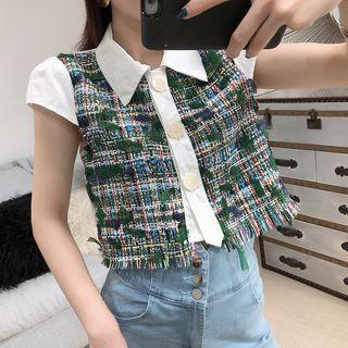 Short-sleeve Crop Tweed Top