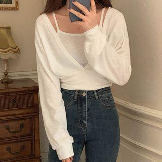 Set: V-neck Blouse + Plain Camisole Top