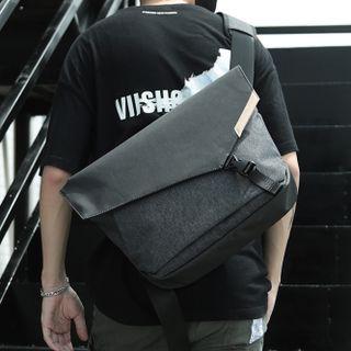 Faux Leather Messenger Bag Blackish Gray - One Size