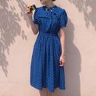 Heart Print Short-sleeve Dress Blue - One Size