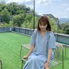 Banded-neckline Button-trim Shift Dress