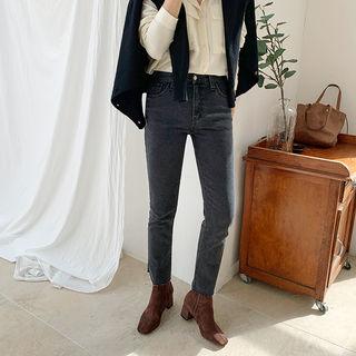 Fray-hem Washed Slim Jeans