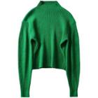 Puff Sleeve Mock Neck Cropped Sweater