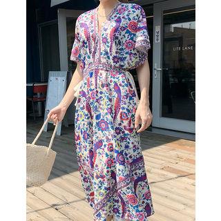 V-neck Floral Print Dress Cream - One Size