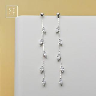 Rhinestone Drop Earring One Pair - 925 Sterling Silver - Rhinestone Drop Earring - One Size