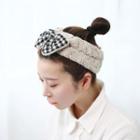 Chenille Bow Face Wash Headband Black & White Plaid Bow - Khaki - One Size