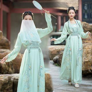 Hanfu Flower Top / Light Jacket / Maxi Skirt / Face Mask / Set