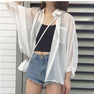 Sheer Chiffon Shirt White - One Size