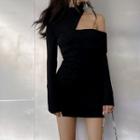 Long-sleeve Mock-neck Cold Shoulder Mini Bodycon Dress