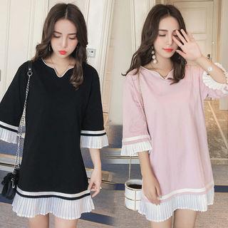 Accordion Pleats Sleeve Mini Shift Dress