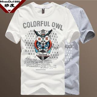 Short-sleeve Lettering & Owl Print T-shirt