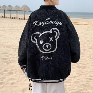 Bear Embroidered Jacquard Baseball Jacket