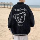 Bear Embroidered Jacquard Baseball Jacket