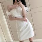 Off-shoulder Furry Trim Mini A-line Dress