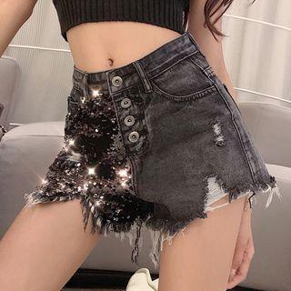 Sequin Frayed Trim Hot Pants
