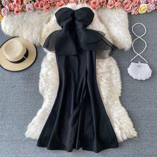Mesh Panel Mermaid Bandeau Dress