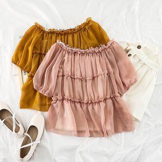 Short-sleeve Mesh Frill Trim Top