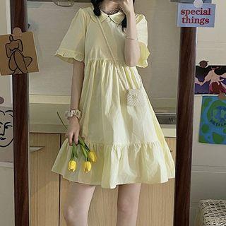 Plain Peter Pan Collar High-waist Mini Dress