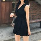 Lace Tie-waist Sleeveless Mini A-line Dress