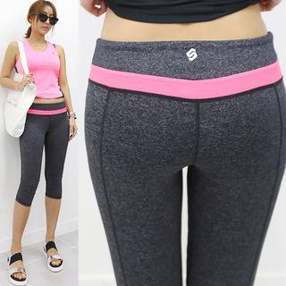 Neon-trim Piped Cropped Sports Leggings