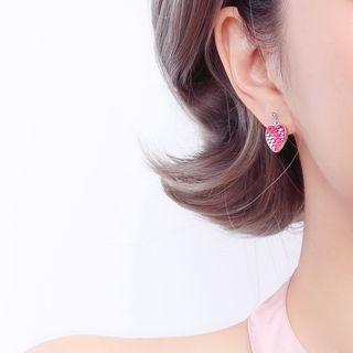 925 Sterling Silver Heart Dangle Earring 1 Pair - Red - One Size