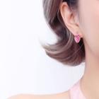 925 Sterling Silver Heart Dangle Earring 1 Pair - Red - One Size