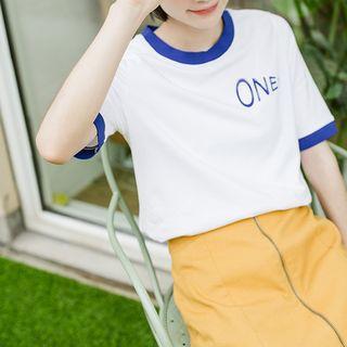 Short-sleeve Lettering Ringer T-shirt White - One Size