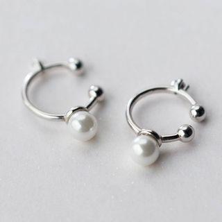 Faux Pearl 925 Sterling Silver Mini Hoop Earrings