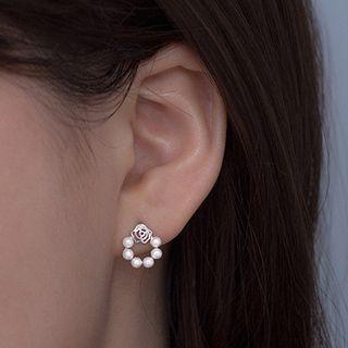 Faux Pearl Rose Ear Stud