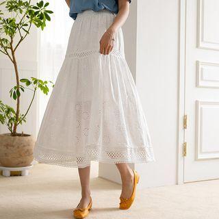 Eyelet-lace Long Tiered Skirt