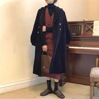 Loose-fit Coat / Check Vest / Check Midi Skirt