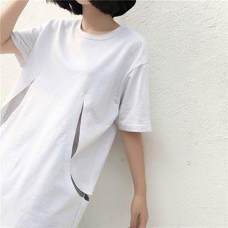 Elbow-sleeved Cutout Long T-shirt