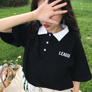 Elbow-sleeve Two-tone Polo Shirt
