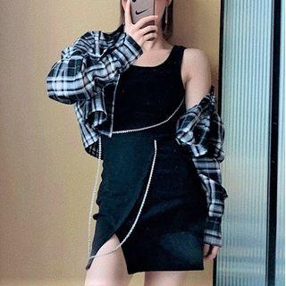 Set: Plaid Crop Shirt + Mini Sheath Tank Dress