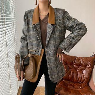 Plaid Paneled One-button Blazer