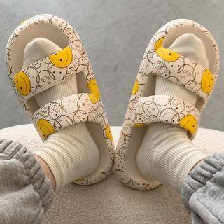 Smiley Face Print Slide Sandals